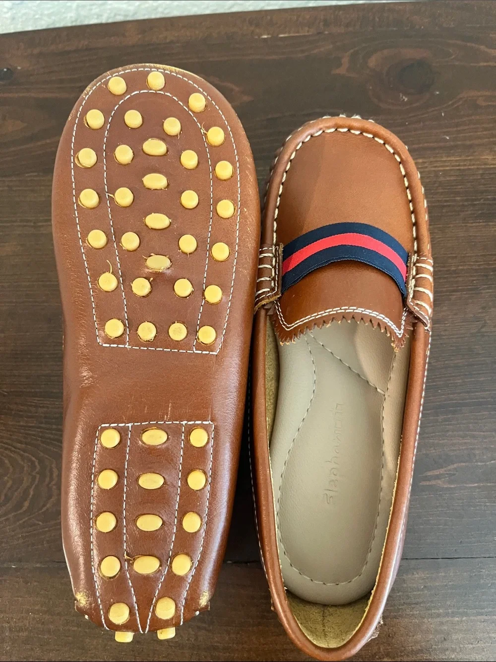 Slazenger Brown Kids Dress Loafers with Navy & Red Band